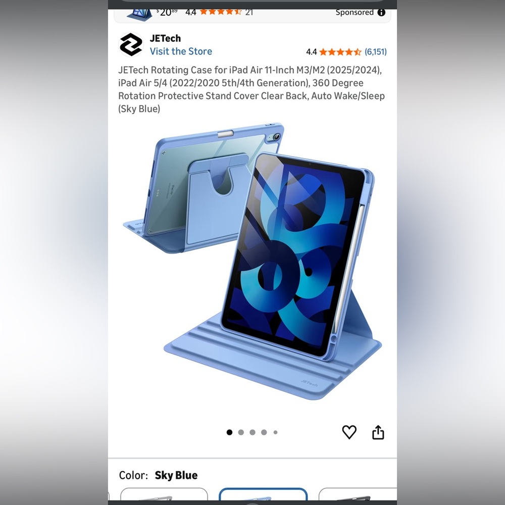 JETech Sky Blue Rotating Tablet Case for iPad Air